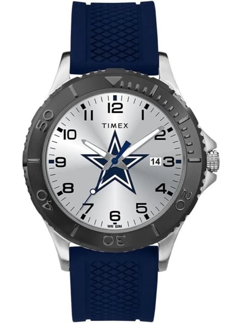 Men's Silver Blue Rubber Band Analog NFL Gamer Dallas Cowboys Luminant Watch
